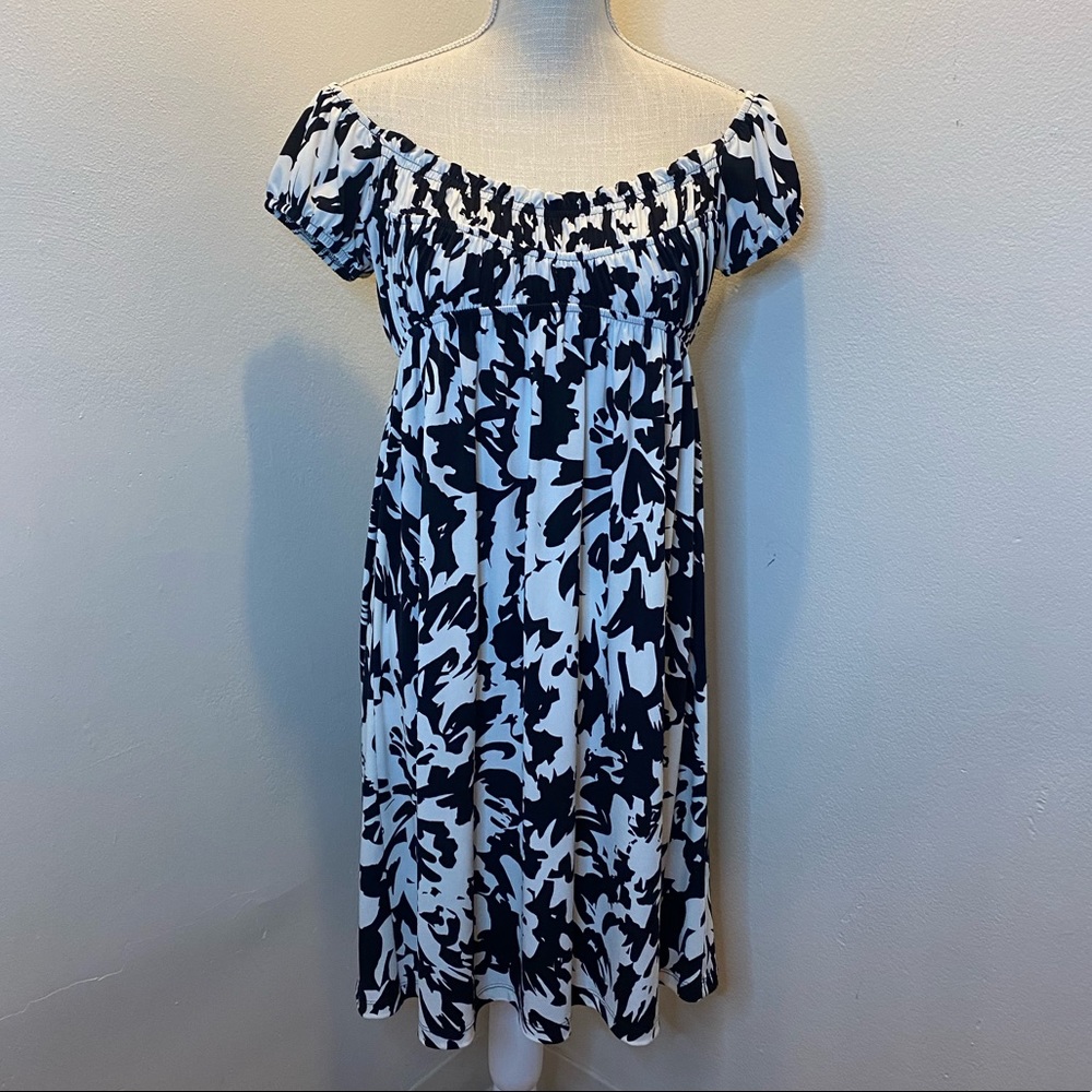 Alyx Black/White Short Sleeve Off-the-Shoulder Dress LG